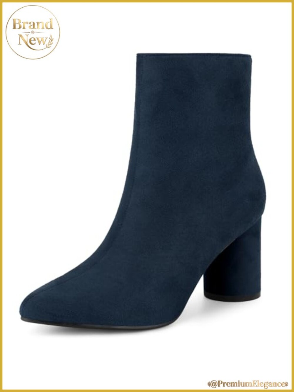 Women's Pointy Toe Side Zip Block Heel Ankle Boots Faux Suede Booties